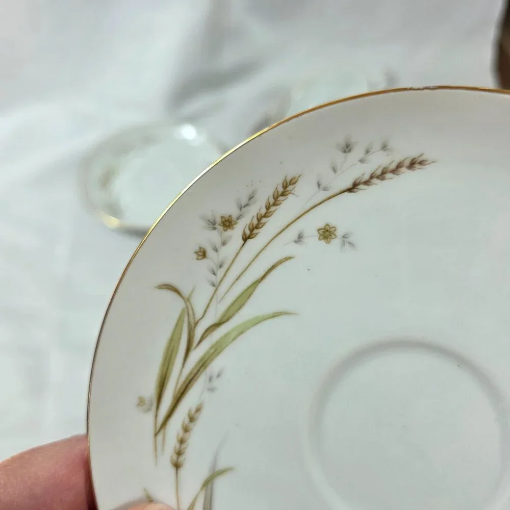 FOUR Fine China of Japan Golden Harvest Cup & Saucer Sets Gold Wheat Sprays